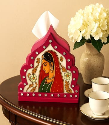 Marble Mehrab design Ladies Bani Thani painting Nepkin Holder