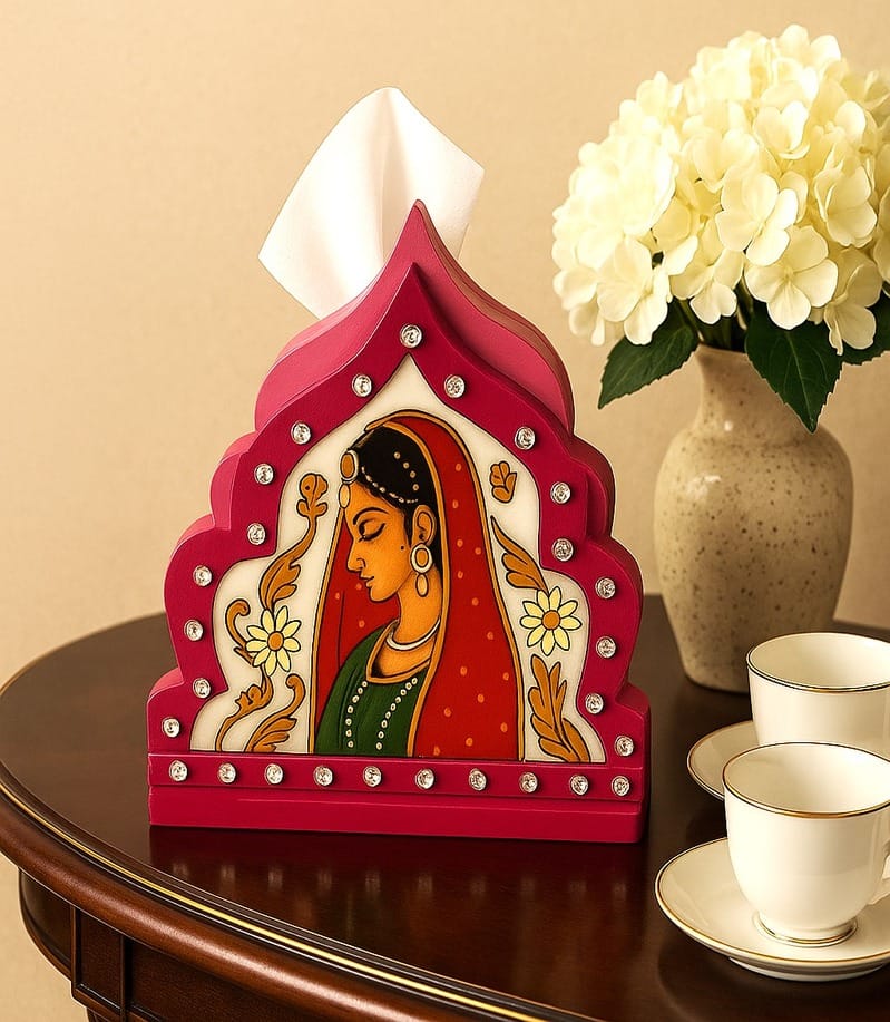 Marble Mehrab design Ladies Bani Thani painting Nepkin Holder