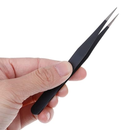 Nawani 1 Pc Black Tweezer Straight for Electronics Repair Insulated Stainless Steel