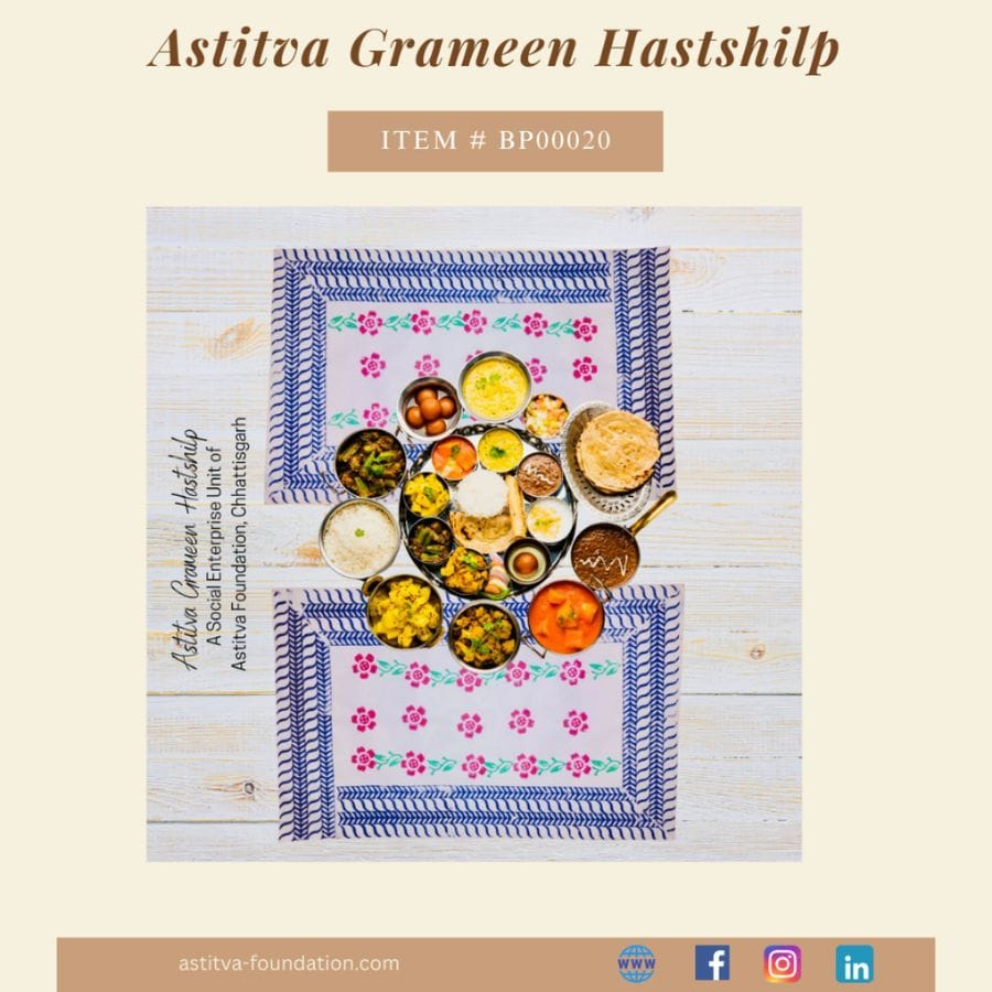 Hand Block–Printed Floral Cotton Placemats 