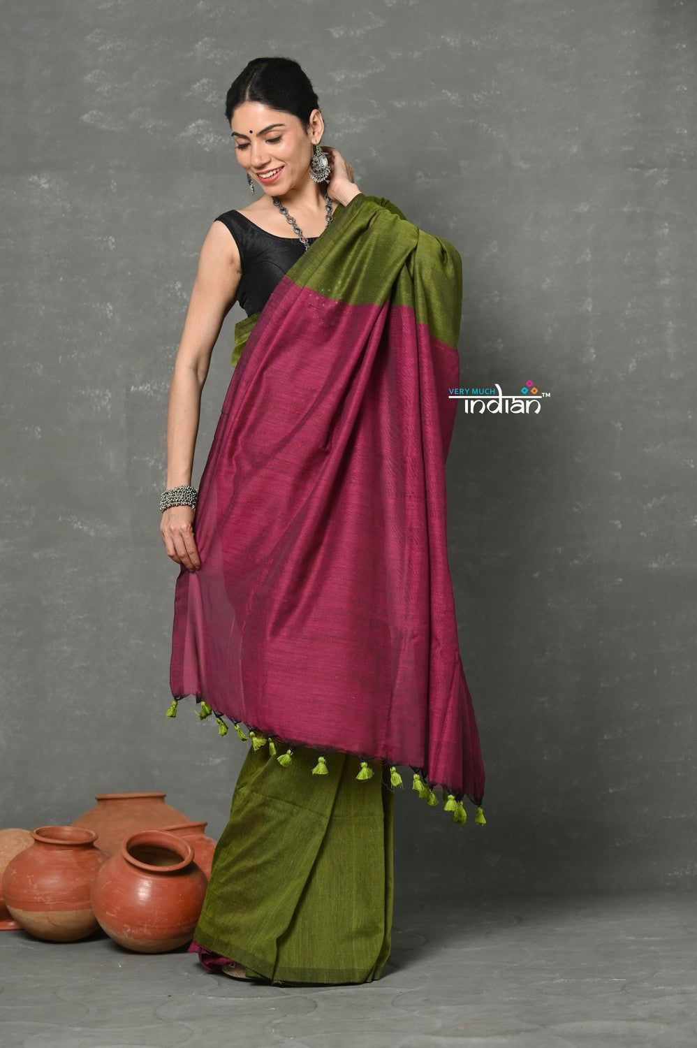 Tyohaar ~ Pure Mul Cotton Handloom Saree ~ Mehendi Green