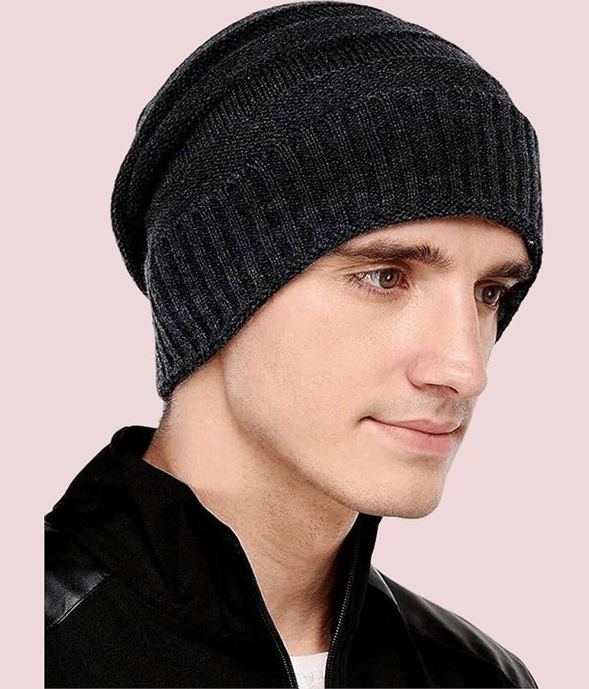 Paryag Black Woollen Men's Cap ( Pack of 1 )
