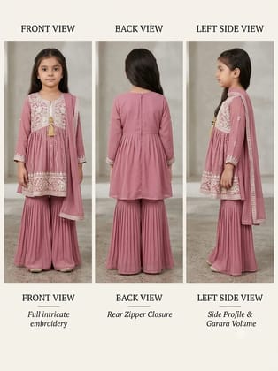 The color of this outfit is a very beautiful and muted mauve or dusty rose pink shade.
