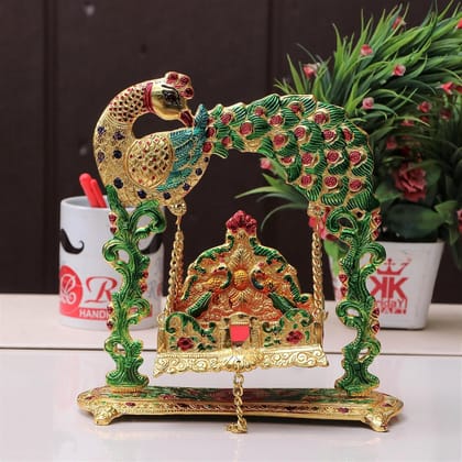DreamKraft Gold Plated Metal Laddu Gopal Jhulla Palana with Meenakari Work
