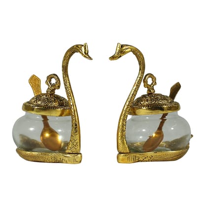 Dreamkraft White Metal Kissing Swan (Duck) Glass Bowl with Spoon Dry Fruit Saunf Supari Tray Mukhwas Traditional Serving Bowl Set. (Gold - 12 x 9 x 15 cm) Dreamkraft White Metal Kissing Swan (Duck) Glass Bowl with Spoon Dry Fruit Saunf Supari Tray Mukhwas Traditional Serving Bowl Set. (Gold - 12 x 9 x 15 cm)