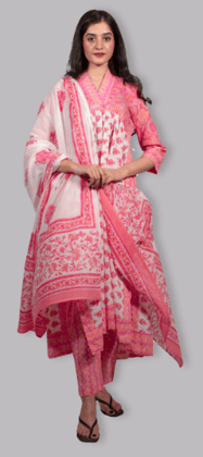 Rekha fashion_cotton Fabulous Women pink printed Kurta Sets with dupatta Rekha fashion_cotton Fabulous Women pink printed Kurta Sets with dupatta