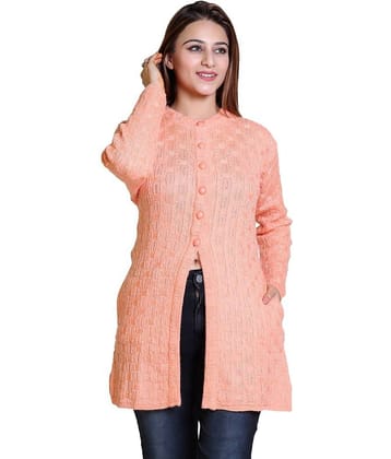 Varenyam Women Acrylic Round Neck Cardigan ( Peach )