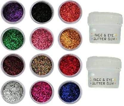 Elecsera Multi Colors Eye Dry Thick Shimmer Glitters - Pack of 12 Pcs with Eye Glue/Gum 72 g (Multicolored)