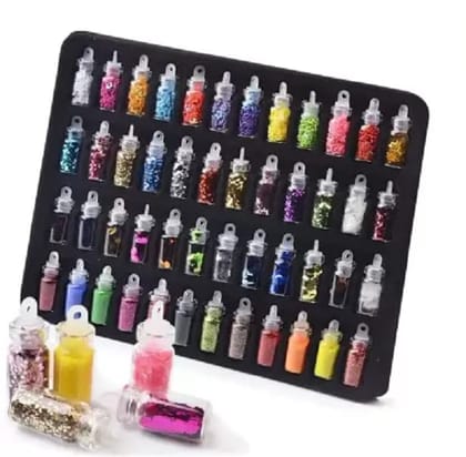 Elecsera 48 Bottles/Set 3D Nail Art Kit Random Nail Art Glitter Sequins, Glitter Powder (Multicolor)