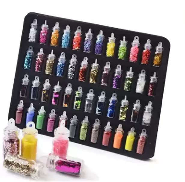 Elecsera 48 Bottles/Set 3D Nail Art Kit Random Nail Art Glitter Sequins, Glitter Powder (Multicolor)