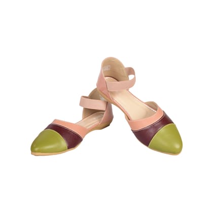 ELITE Women's Tri-Color Ballet Flats - Elastic Strap | Low Heel - Multicolor