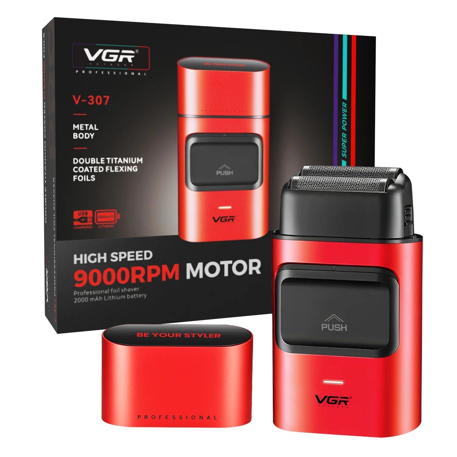 VGR V-307 Professional Foil Shaver for Men with 180 min Runtime, Red