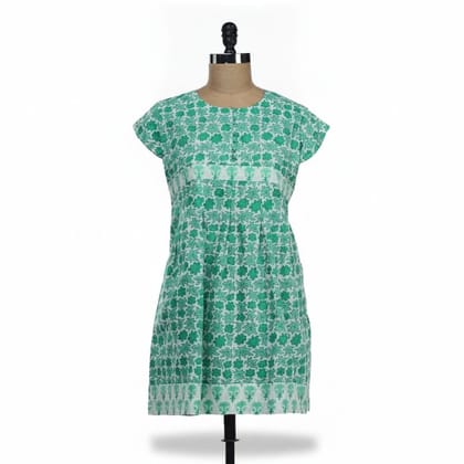 Women's Green Floral Print A-Line Dress
