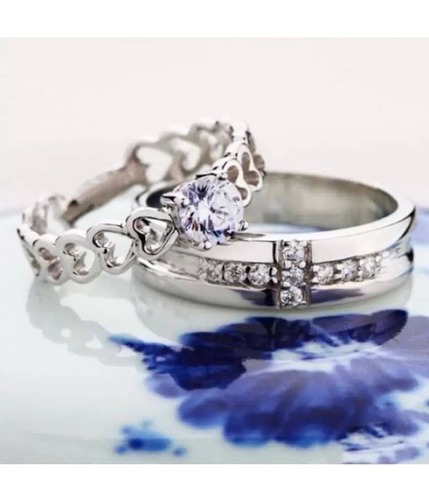 HEER COLLECTION - Silver Couple Ring ( Pack of 2 )