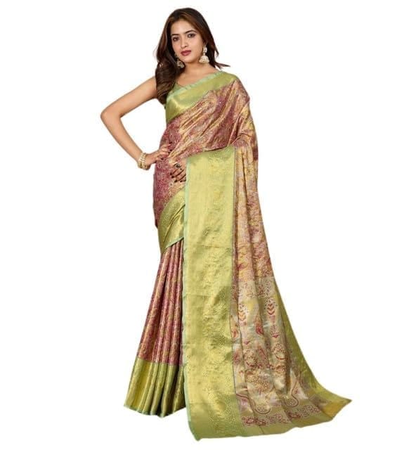 Women's Jacquard Embellished Saree With Unstitched Blouse 5.5Mtr (Multi)-PID65531