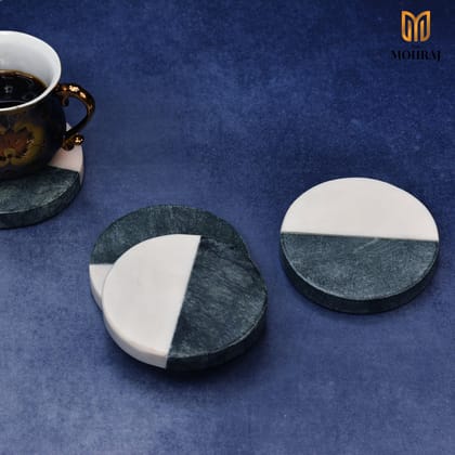 The Mohraj Green White Indian Round Marble Coasters Set of 4