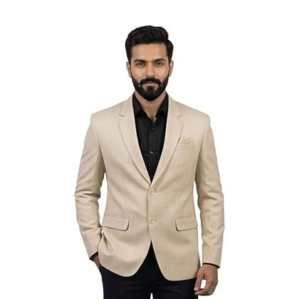 Men's Beige Slim Fit Blazer, Single-Breasted Two-Button, Notch Lapel, Micro Check Textured Woven, CREAP Men's Beige Slim Fit Blazer, Single-Breasted Two-Button, Notch Lapel, Micro Check Textured Woven, CREAP