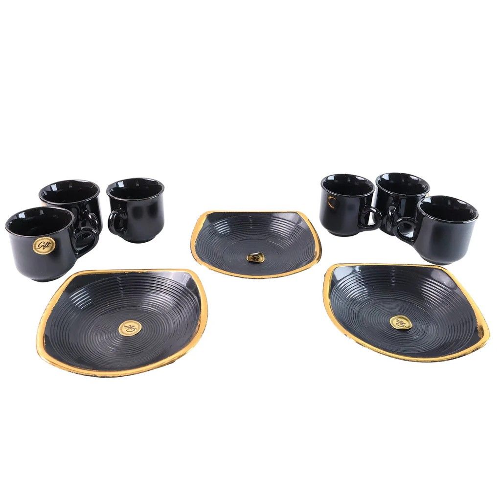 Sweet Buzz 9 Pcs Seashell Ceramic Cup Set - Ideal for Home & Gifts 9 Pcs (Black)