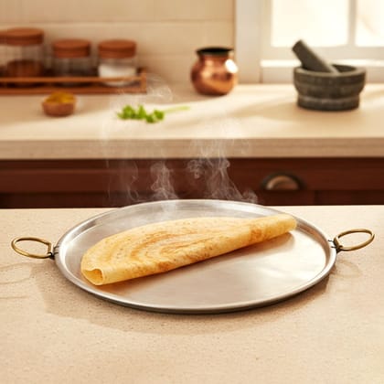 Pure Brass Dosa Tawa | Handmade Flat Griddle for Crispy Dosa, Uttapam & Chilla, Traditional South Indian Cookware (BCMAS209 C)