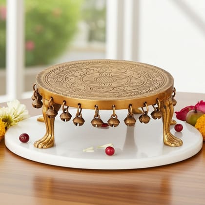 Brass Chowki for God Idol Statue - Divine Puja Base Stand, Length : 7 Inch (BSMAS697 D)