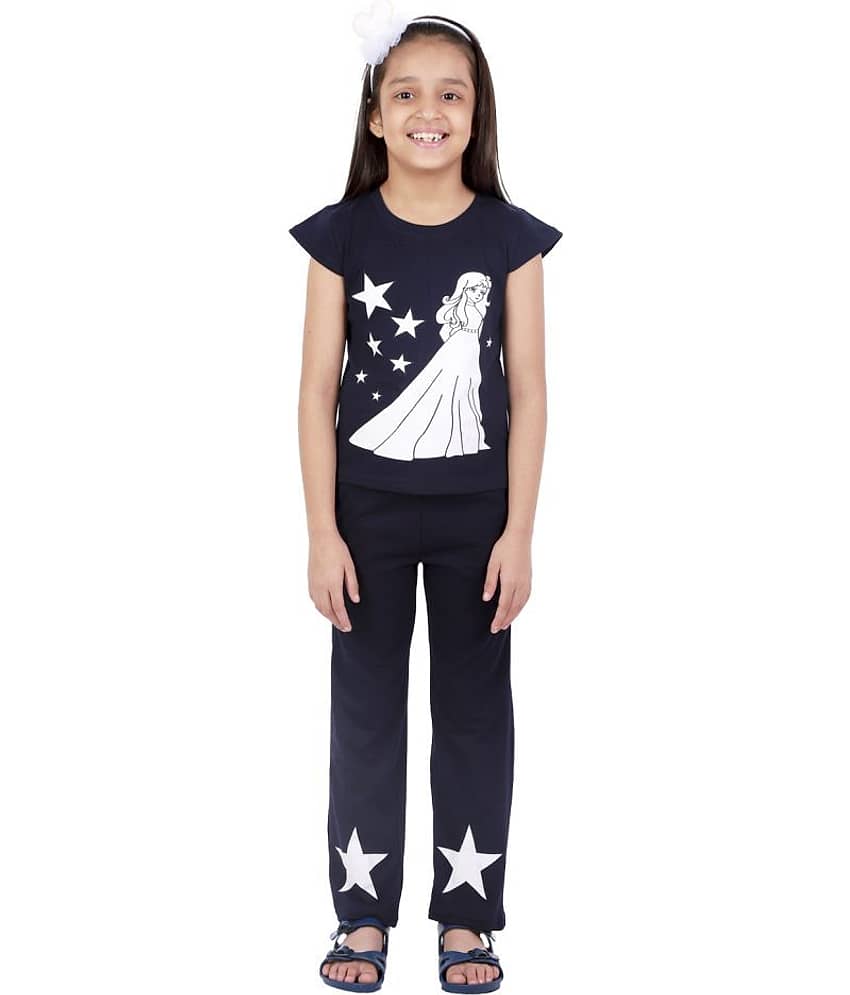 Kids Cave Pack of 2 Girls 100% Cotton T-shirt With Pants ( Blue )