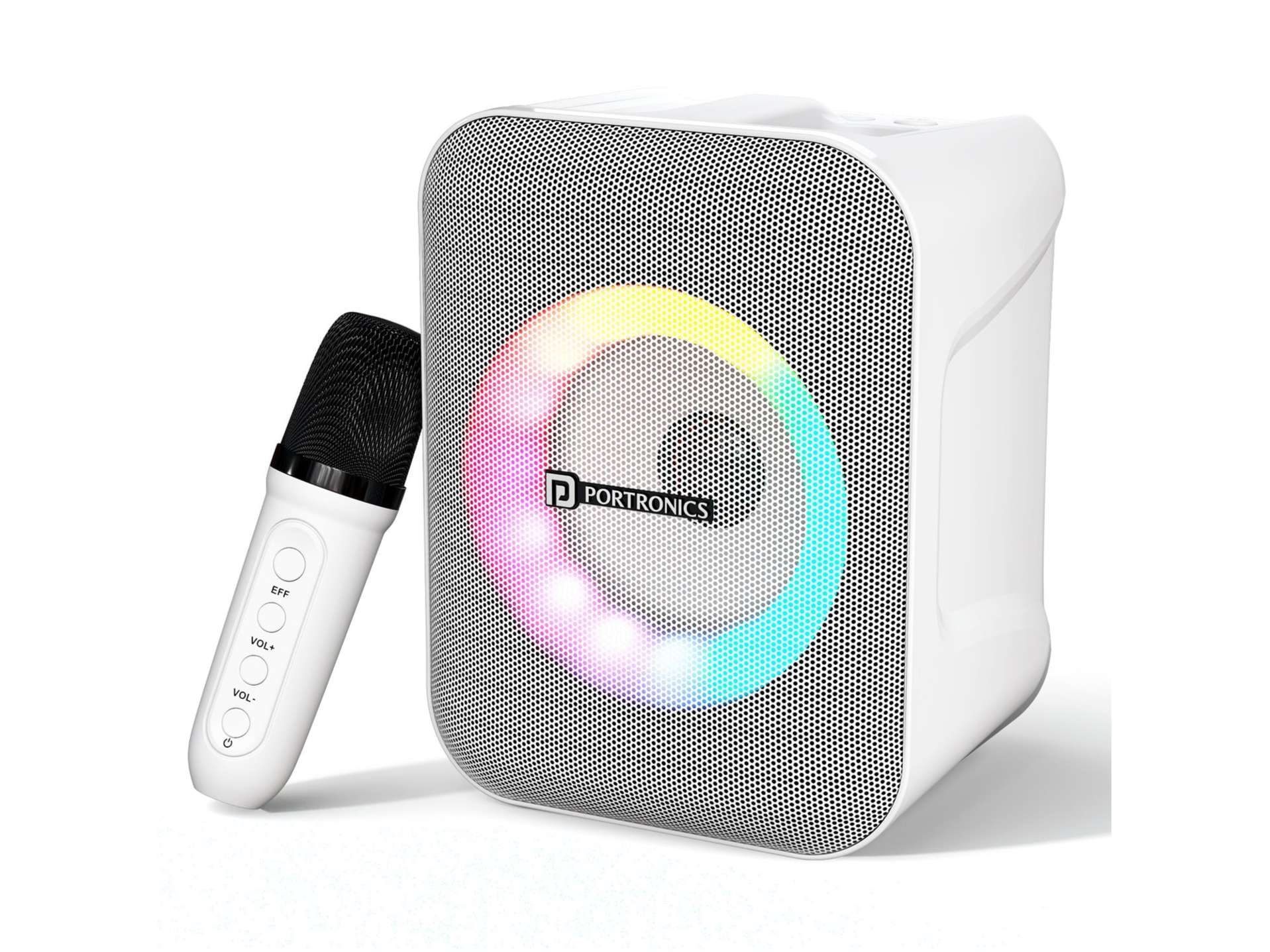 Portronics Apollo One 20W Bluetooth Speaker, Wireless karaoke Mic, Easy Handle Grab, Type C Fast Charging White
