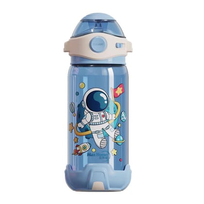 Panchhi Store Kids 650Ml Water Bottle With Straw - One-Click-Open Leak-Proof Locking Flip Lid for School, Picnic, Travel, Home - Cartoon Print Sipper Bottle, Blue-Titanium