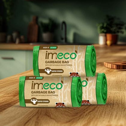IMECO Leakproof Garbage Bags With Drawstring (Small, Pack of 3, 90 Bags) | Eco-Friendly Waste Disposal | Daily Household Use