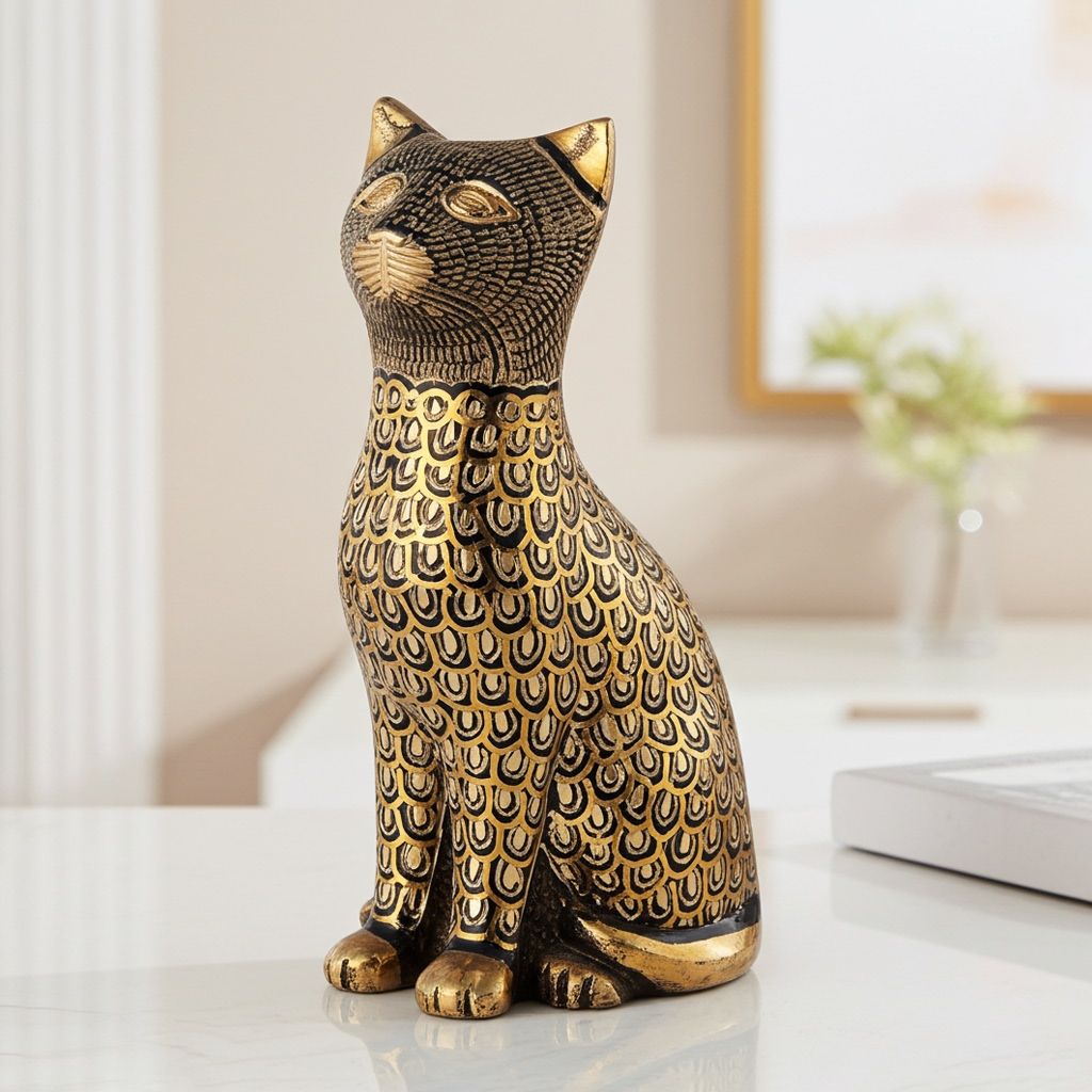 Brass Table Decor Showpiece Cat Statue (ANMAS045 A)
