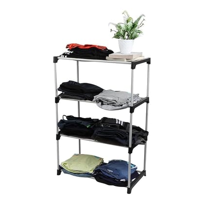 Heavy Duty 4 Layer Cloth Stand Wardrobe Storage Organizer Shelves for Clothes Rack |Home,Bedroom Organiser with 4 Layer-Black (4 Tier) rack for clothes