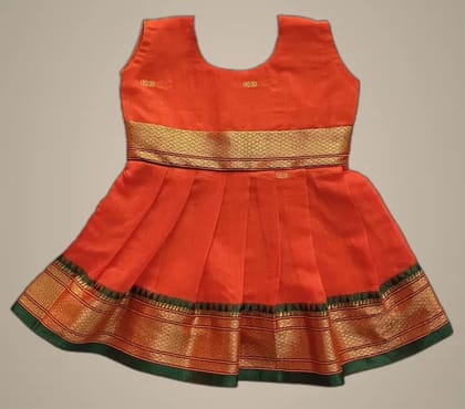 MOM AND ME FASHION Orange Cotton Silk Frock (12-18 Months) | Premium Ethnic Wear | Festive