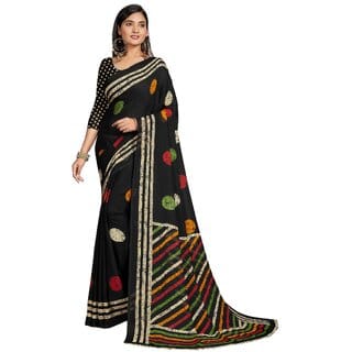 SVB Sarees Womens Black Colour Georgette Printed Saree With Blouse Piece