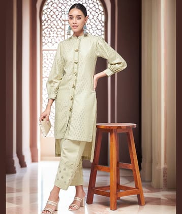 Pannkh Women Polyester Printed Shirt Style Kurti ( Green )