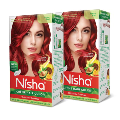 Nisha Creme Hair Color Flame Red 150g Pack of 2, Permanent Hair Colour, 100% Grey Coverage, Long Lasting Hair Colour