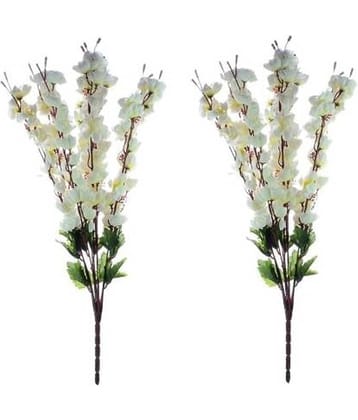 Green plant indoor Orchids White Artificial Flowers Bunch - Pack of 2