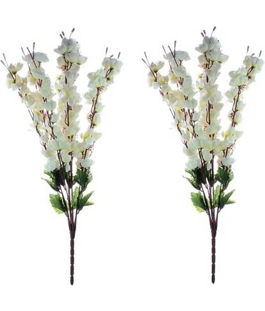 Green plant indoor Orchids White Artificial Flowers Bunch - Pack of 2