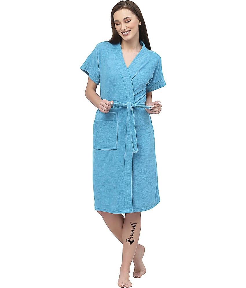 Poorak Blue Free Size Bathrobe ( Pack of 1 )