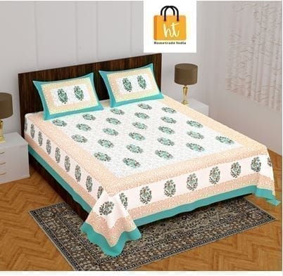 3001-Hometrade India-Standard King Size (90*108 Inches) Double Bedsheet With 2 Pillow Cover-RJ-14-Jaipur lining-4014