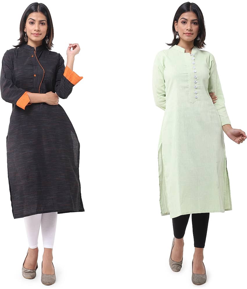 DESHBANDHU DBK - Multicolor Cotton Women's Straight Kurti ( Pack of 2 )