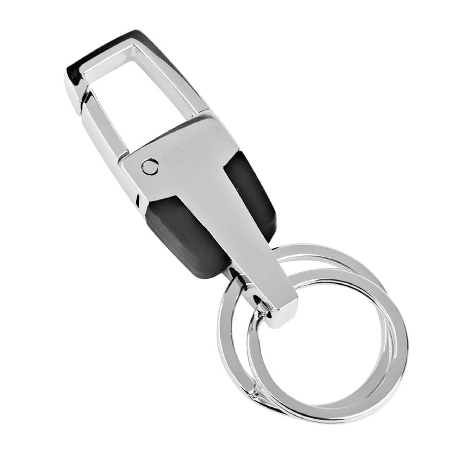 Sleek Chrome Black Metal Keychain V01 - Durable Modern Design