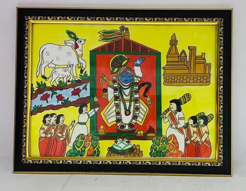 Kajal Creation Handmade Pichwai Painting of Lord Shrinathji (Framed) | Traditional Krishna Wall Art for Home Decor & Pooja