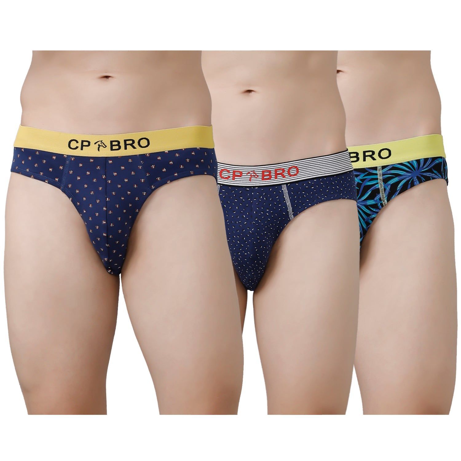 CP BRO Men's Printed Briefs with Exposed Waistband Value Pack - Multicolor (Pack of 3)