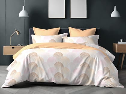 Alangrahaa Nira 140 TC 100% Cotton Flat Bedsheet for Double Bed, Queen Size Bed Sheet,1 Flat Sheet (2.29"x2.5") & 2 Pillow Covers (46cm x68cm) Bedding Pastel Scallop