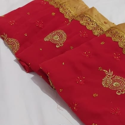 Beautiful ? Red And Golden Embroidery Saree With Blouse ?