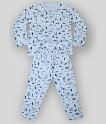 KABOOS Pack of 1 Boys Cotton T-Shirt & Pants Set ( Blue )