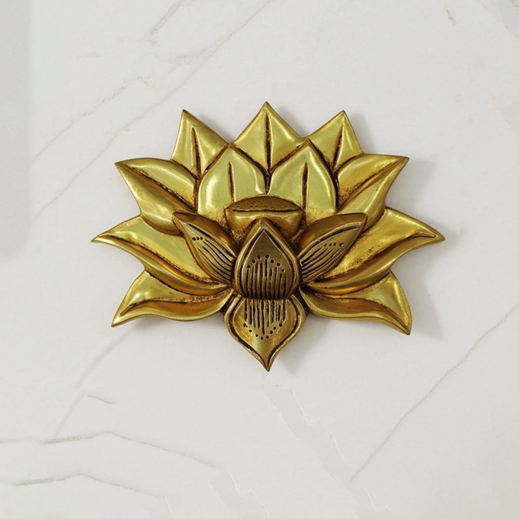 Handcrafted Brass Lotus Flower Statue | Spiritual Home Decor, Height : 5.2 Inch (BSMAS1607 F)