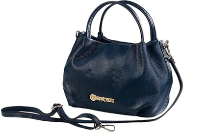 Elegant Navy Blue Textured Leather Handbag with Versatile Strap