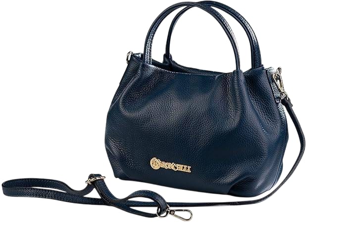 Elegant Navy Blue Textured Leather Handbag with Versatile Strap