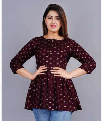 Smien - Coffee Rayon Women's Ethnic A-Line Top ( Pack of 1 )