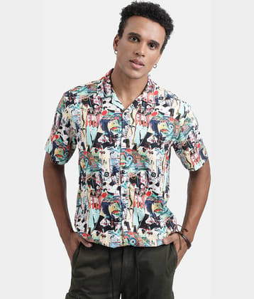 Bene Kleed Conversational Printed Cuban Collar Casual Shirt